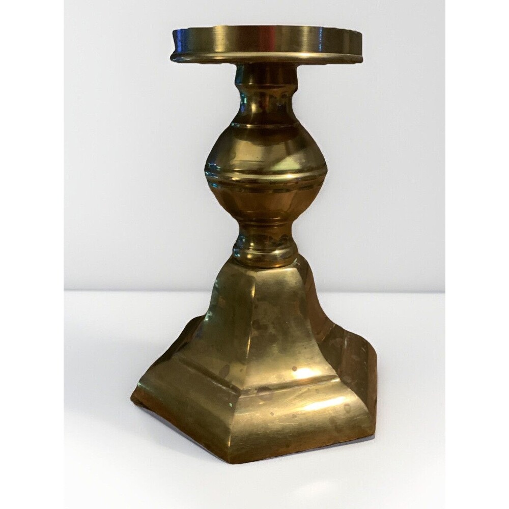 Vintage Brass Pillar Candle Holder Candlestick 6 Inch - Heavy Duty